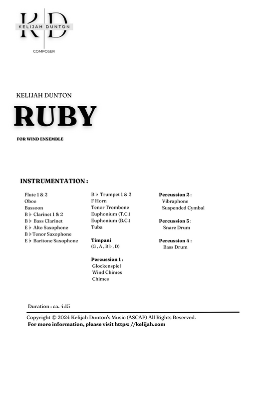 Ruby (2018) For Wind Ensemble (PDF Score)