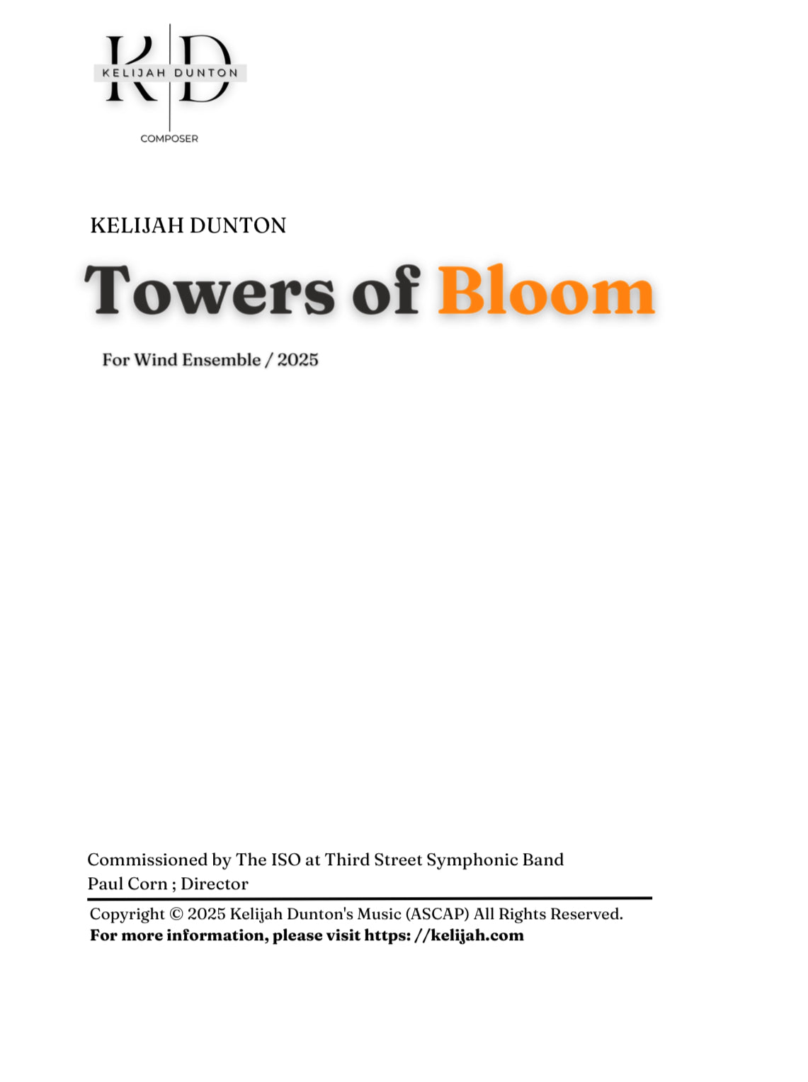 "Towers of Bloom" For Wind Ensemble (PDF's)